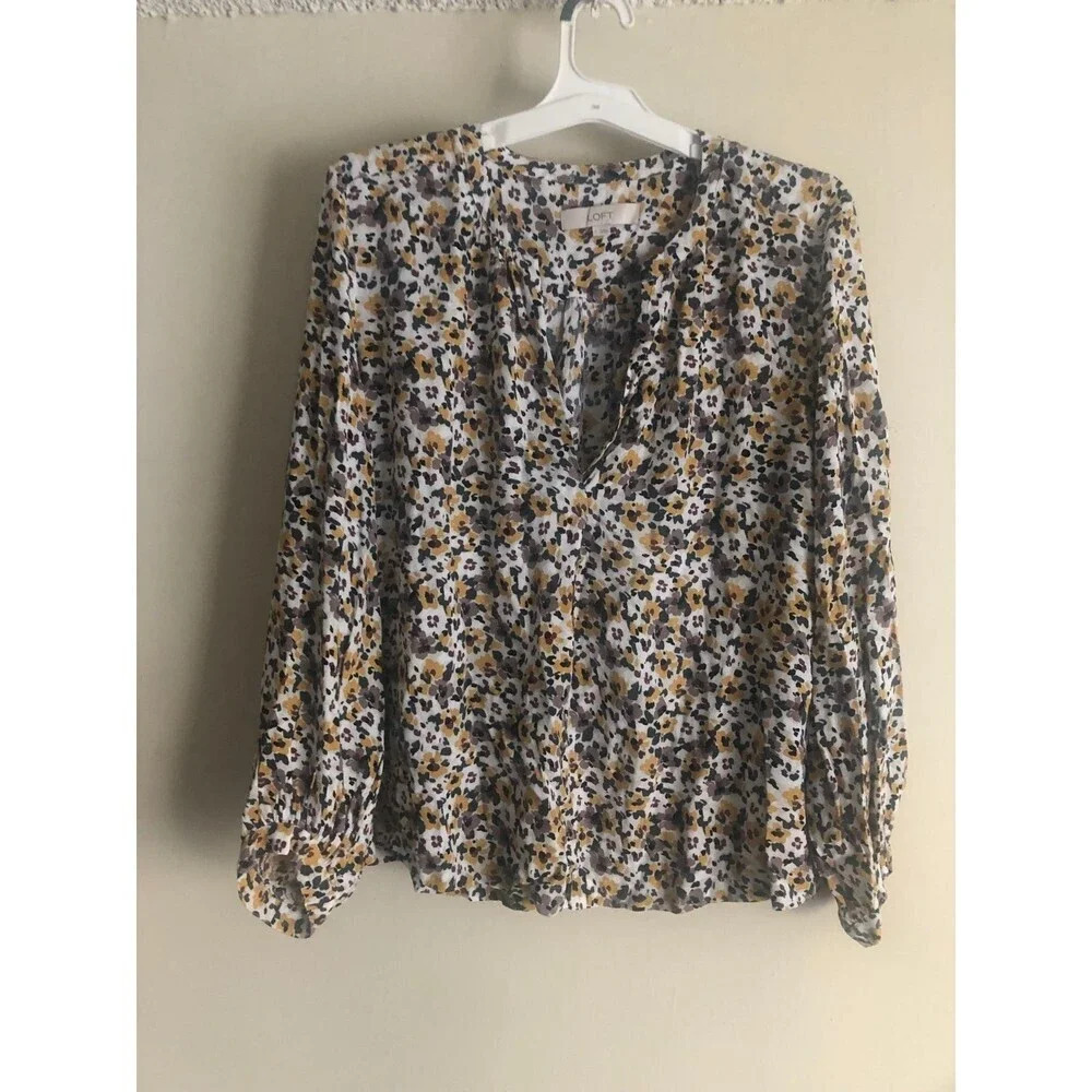 LOFT Floral Print V-Neck Blouse